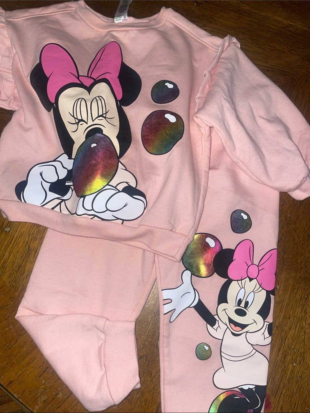 Girls Pink Minnie Mouse Bubble Pajama Set - Soft Cozy Sleepwear
